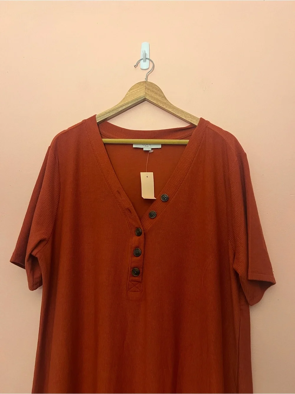 NWT Loft Plus Rust Ribbed Button Midi Dress 20/22